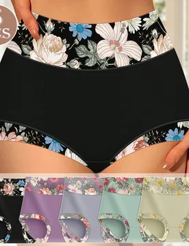 Piezas de bragas de cintura media-alta para mujer, estampado floral, elegantes, elásticas, suaves - Shein - FashionsVida