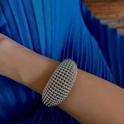 Copper White Gold Plated Hollow Round Bead Bracelet for Women, Niche Luxury Style Accessory