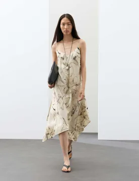 Cupro Rich Printed Asymmetric Midi Slip Dress Cream Mix female - Autograph - FashionsVida