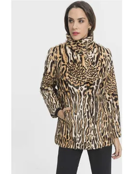 Abrigo de pelo de mujer de piel kid con estampado de leopardo - De la Roca - FashionsVida