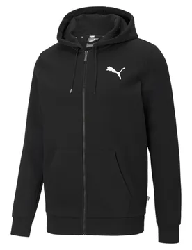 Mens Essentials Full-Zip Logo Hoodie - Black Cotton - Size X-Large - Puma - FashionsVida