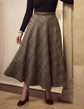 Falda a cuadros marrón para mujer talla grande, versátil para el invierno y el transporte 0XL - Shein - FashionsVida