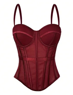Moda mujer Corsé sólido marrón Prenda exterior sin espalda Camiseta de malla con sujetador Ropa interior de otoño e invierno XL - Shein - FashionsVida