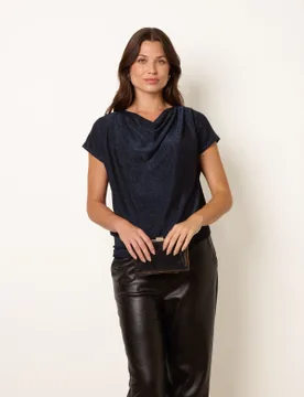 Cowl Neck Draped Top - L/XL / NAVY - female - Blue Vanilla - FashionsVida