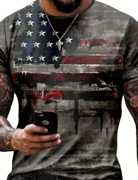 Camiseta casual de cuello redondo de manga corta, ligera y transpirable con estampado de bandera americana para hombre XXXL - Shein - FashionsVida