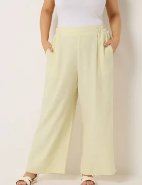 Women's Stripe Wide Leg Linen Trousers in Yellow Size: 26-28 - Yellow - Size: 26-28 - Yours - FashionsVida