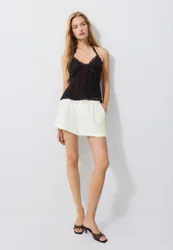 Neckholder-Top mit Spitzendetail Braun S