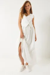 Womens V-Neck Vest And Maxi Skirt Two-Piece Coord Set - White - Size Large