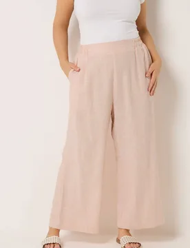 Women's Stripe Wide Leg Linen Trousers in Peach Size: 16 - Peach - Size: 16 - Yours - FashionsVida