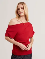 Jersey Asymmetric Neck Top Red female