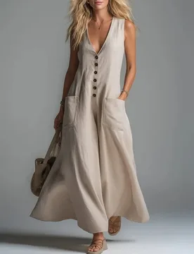 Vestidos De Mujer Casuales V-neck Sleeveless Pocket-breasted Solid Color Casual Dress Womens Summer Vest Hem Long Skirt - Aliexpress - FashionsVida