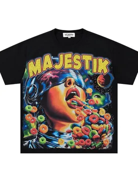 MAJESTIK Retro Style Beaded Letter Short-Sleeved T-Shirt - Loose Fit Cartoon Print Casual Shirt for Men and Women, Trendy - Aliexpress - FashionsVida