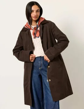 Cotton Blend Hooded Longline Coat Chocolate female - Fatface - FashionsVida