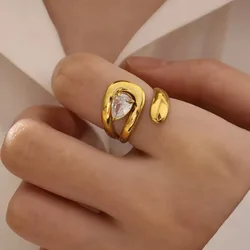 Pieza/2 piezas/3 piezas Anillos de decoración de circonita cúbica, anillos de mujeres de acero inoxidable con baño de oro de 18K, joyas de lujo par