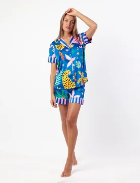 Pijama abierto corto de mujer de tela satén en color - Admas - FashionsVida