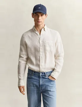 Camisa de hombre de lino y manga larga tallas grandes - Gant - FashionsVida