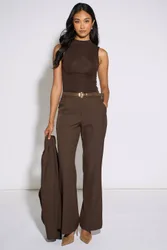 Women's Brown Wide Leg Belted Tailoring Trouser Size: 10 - Brown - Size: 10