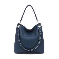 Women's Large Braided Shoulder Bag with Crossbody Pouch in Mid Blue - Mid Blue - Size: One Size