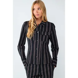 Camicia A Maniche Lunghe Stripes Pocket Black / Black S
