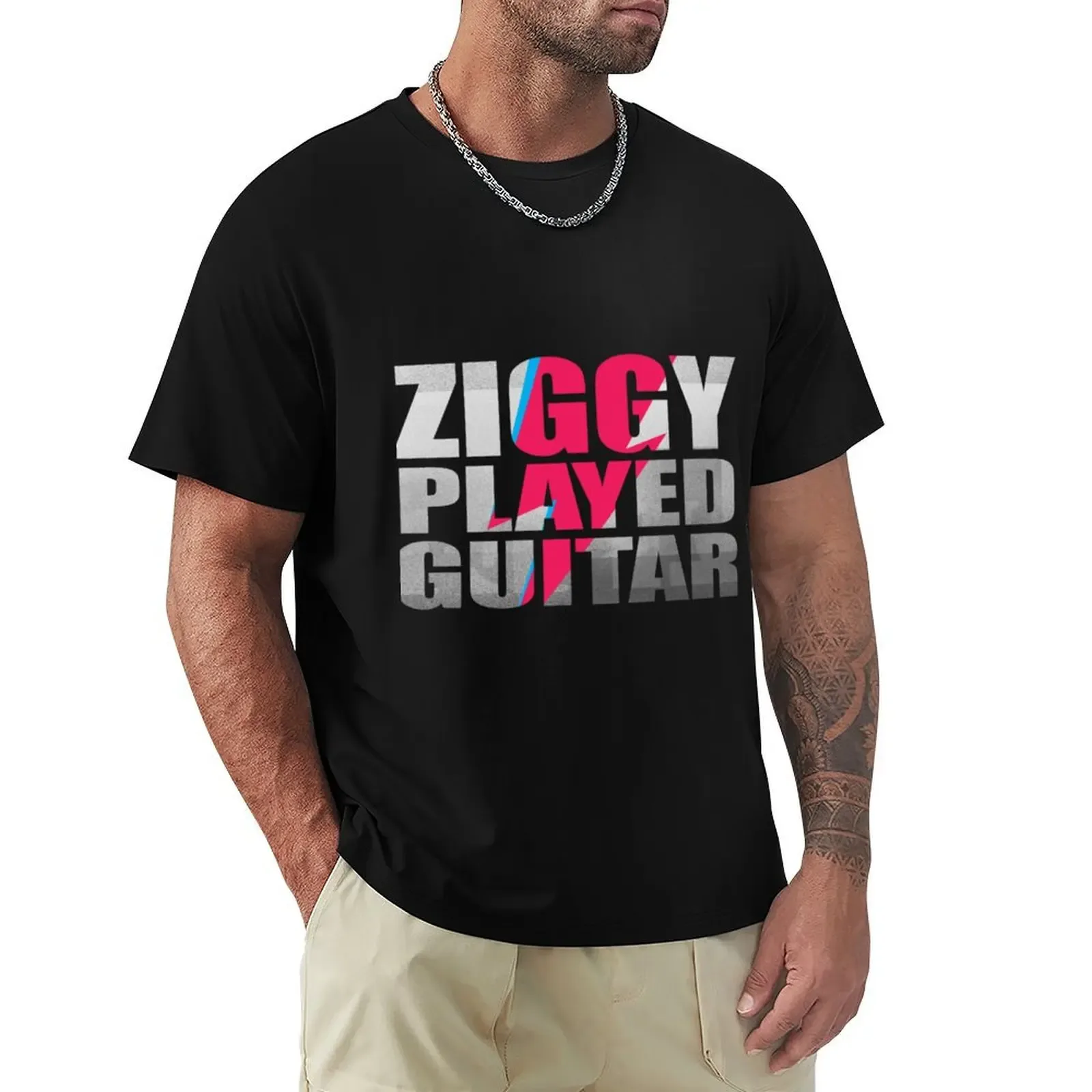 ZIGGY PLAYED GUITAR #ON BLACK T-Shirt Basic Solid Tee for Daily Use - Aliexpress - FashionsVida