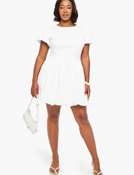 Womens Plus Bonded Textured Puffball Skater Dress - White - Size 16 Uk - Boohoo - FashionsVida