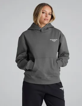 Manchester United Womens Back Print Overhead Hoodie Slate L - Raw - FashionsVida