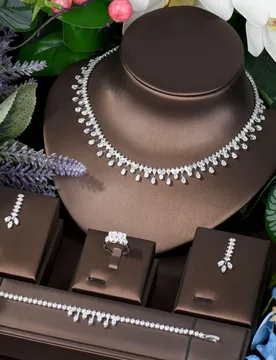 HIBRIDE Simple Water Drop Crystal Cubic Zirconia Necklace Earrings Set 4PCS Jewelry For Women African Beads Jewelry Set N-297 - Aliexpress - FashionsVida