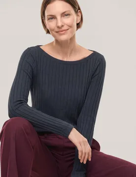 Shirt mit Rippenstruktur LA, normale Größen, Farbe Schwarz, 50, vielseitig kombinierbar angenehme Baumwollmischung Damen - Walbusch - FashionsVida