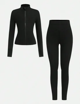 Set de 2 piezas con top de cárdigan de punto negro + pantalones de leggings para niñas jóvenes, conjunto de moda casual y combinable para uso diari - Shein - FashionsVida
