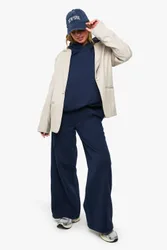 Womens Pintuck Detail Straight Leg Jogger - Navy Cotton - Size Medium