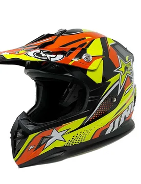 Casco Moto Cross Enduro Off Road STAR Giallo Arancio taglia XL - ONE - FashionsVida
