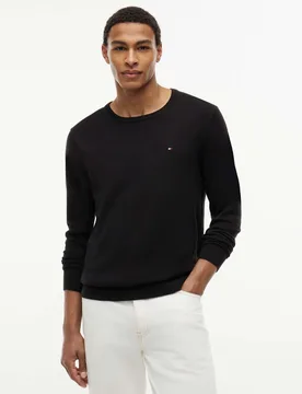 Pure Cotton Crew Neck Jumper Black male - Tommy hilfiger - FashionsVida