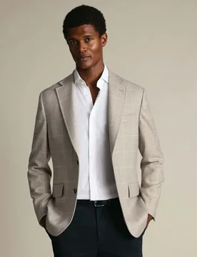 Slim Fit Pure Wool Check Textured Blazer Grey Mix male - Charles Tyrwhitt - FashionsVida