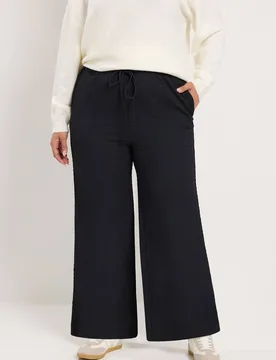 Women's Textured Drawstring Trousers in Black Size: 12R - Black - Size: 12R - Yours - FashionsVida