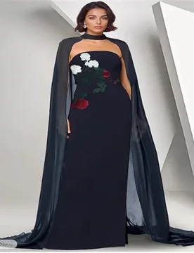 Sheath / Column Floor Length Ball Gown with Cape Evening Gown Formal Dress Elegant Celebrity Style Sleeveless Strapless Garden - Aliexpress - FashionsVida