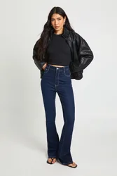 Womens Tall High Waist Booty Lifting Flared Jean - Indigo Blue Cotton - Size 10 Uk