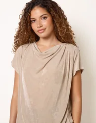 Draped Cowl Neck Deep Hem Top - S/M / BEIGE - female