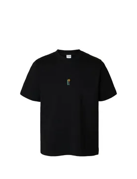 T-shirt droit imprimé en coton biologique Noir XL Male - Selected - FashionsVida