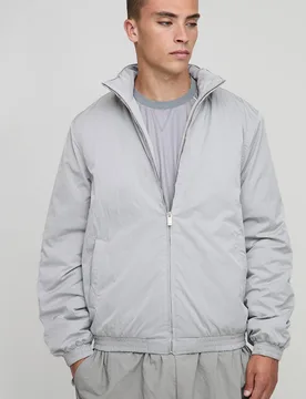 Herren Regular Fit Bomberjacke mit Stehkragen aus Nylon mit Mono-Wattierung Grey Größe XL - boohooMAN - FashionsVida