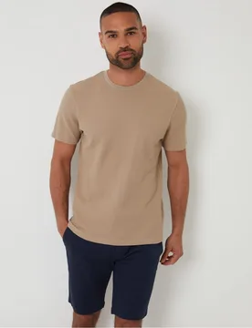 Mens Regular Fit Crew Neck Short Sleeve T-Shirt In Stone - Size X-Large - Threadbare - FashionsVida