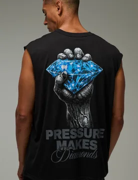 Herren Aktiv Druck Macht Diamanten Übergroßes Trägershirt Black Größe Medium - boohooMAN - FashionsVida