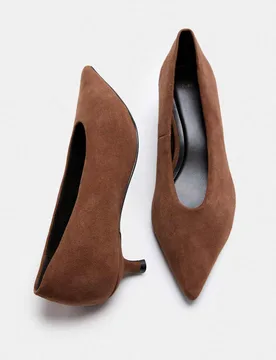 Suede Kitten Heel Pointed Court Shoes Dark Tan female - M&S - FashionsVida