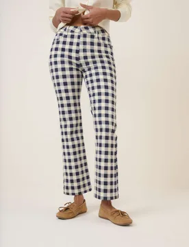 Cotton Rich Gingham Kick Flare Cropped Trousers Navy female - Nobody's Child - FashionsVida