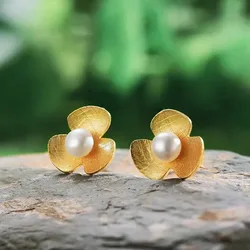 YISON Trendy 925 Sterling Silver Natural Pearl Earrings Fine Jewelry Clover Flower Stud Earrings for Women Gifts