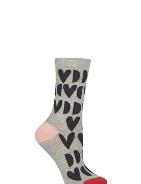 Women's 1 Pair Patterned Bamboo and Cotton Blend Socks Heart and Moon Charcoal 4-8 - Grey - Size: Small - Caroline Gardner - FashionsVida