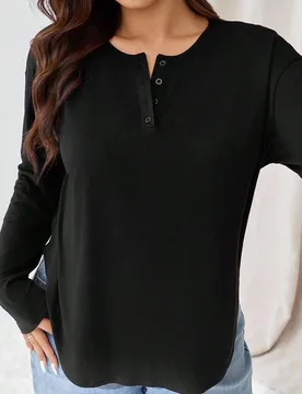 Blusa casual para mujer talla grande, camiseta de mujer de otoño, ropa casual para mujer, blusa negra 2XL - Shein - FashionsVida