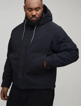 Herren Plus Regular Fit Parka mit Nahtdetails und Kapuze Black Größe 2XL - boohooMAN - FashionsVida