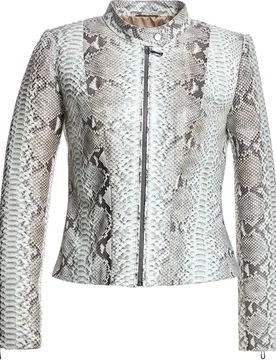 Cazadora de mujer de piel de pitón con cuello tira y cremallera - Maximilian - FashionsVida