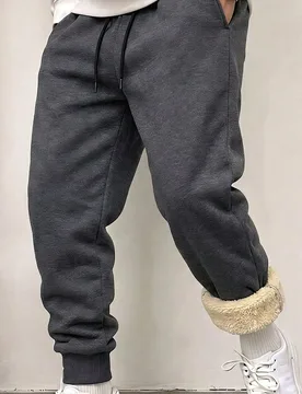Pantalones de chándal con forro térmico para hombres, Bottom con forro de borreguito, joggers con puños gruesos M - Shein - FashionsVida