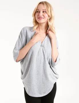 Heart Half Zip Front Top - M/L / GREY - female - Blue Vanilla - FashionsVida